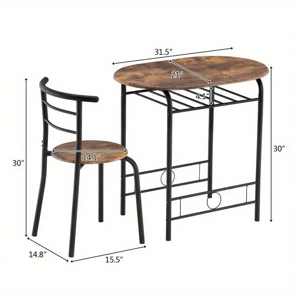 3-Piece Metal Dining Table Set – Space-Saving Table with 2 Chairs