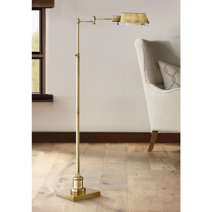 Traditional Metal Adjustable Pharmacy Floor Lamp Swing Arm 54" Tall Aged Brass Metal Shade Standing Pole Light