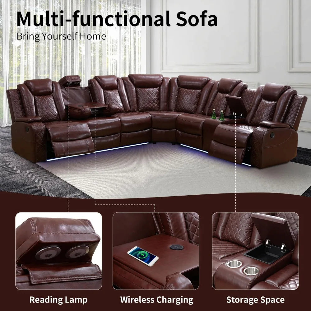 Luxury Power Reclining Sofa with LED Lights