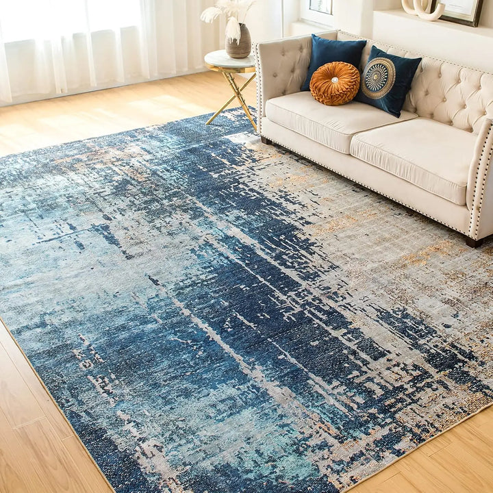 Machine Washable Abstract Area Rug – 8x10 Non-Slip Modern Woven Carpet for Living Room and Bedroom