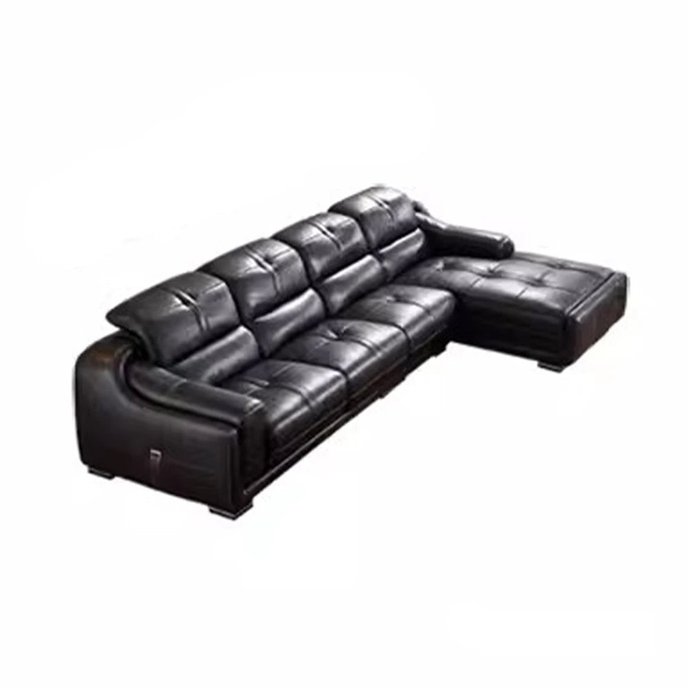 MANBAS Premium Italian Genuine Leather Sectional Sofa Set with Adjustable Headrests