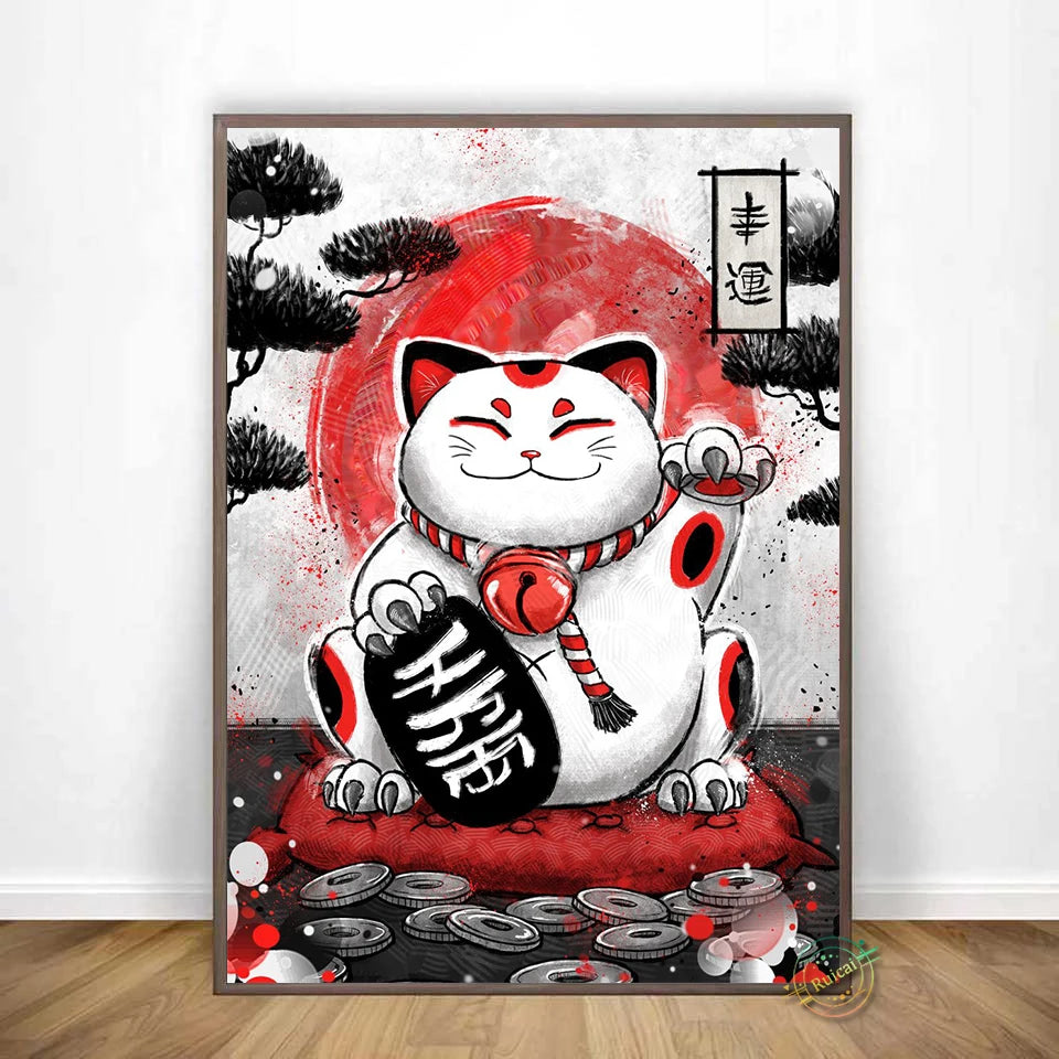 Japan Samurai Geisha Panda Koi Fish Yin Yang Canvas Wall Art – Modern Decorative Home Decor