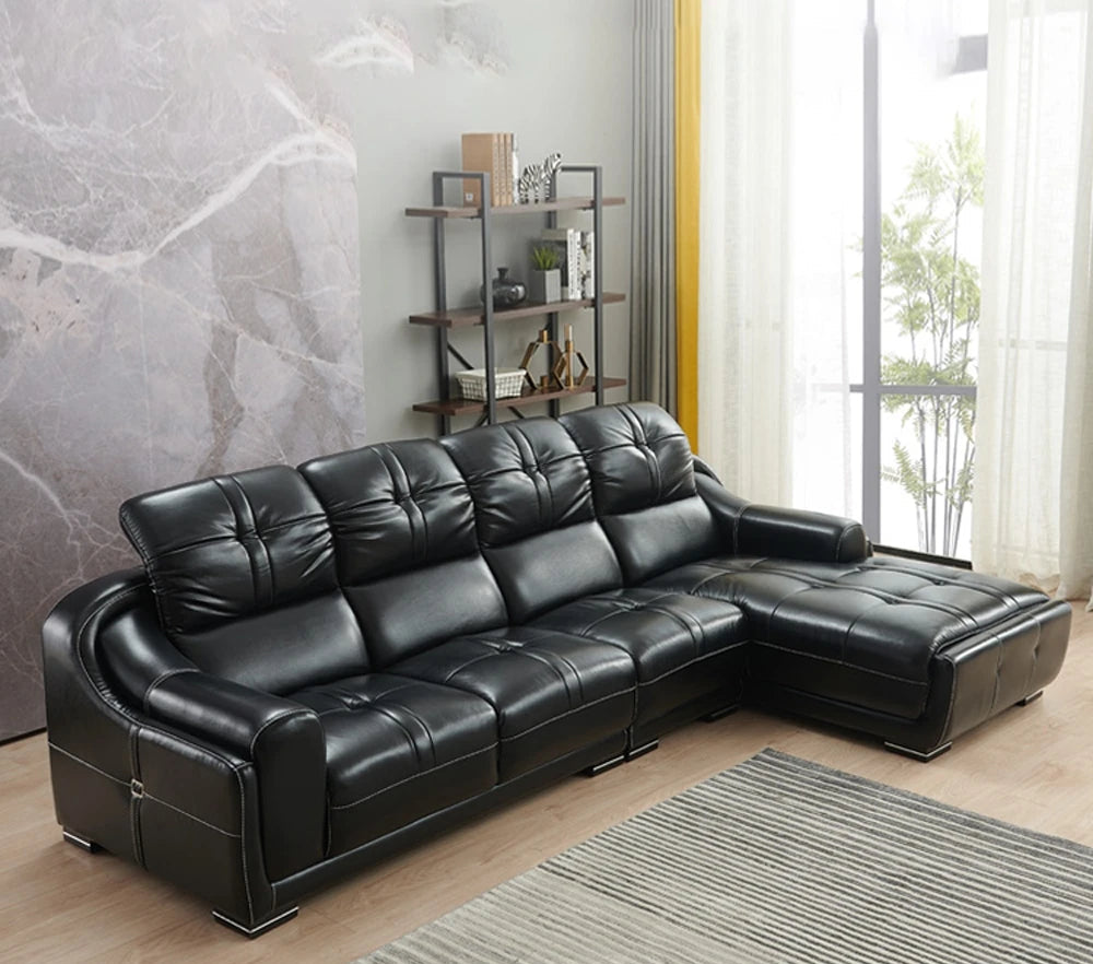 MANBAS Premium Italian Genuine Leather Sectional Sofa Set with Adjustable Headrests