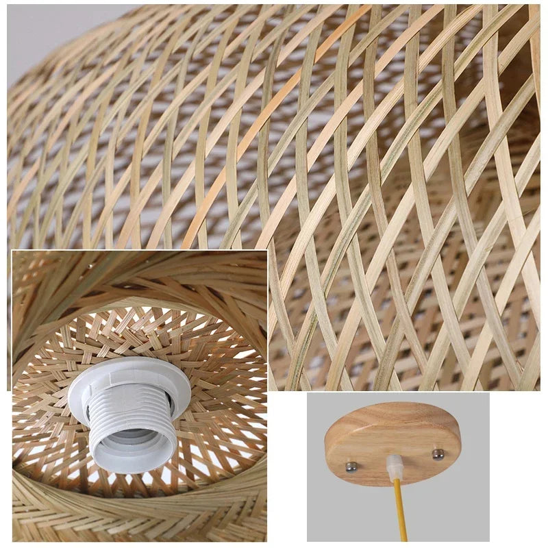 Chinese Style Bamboo Chandelier – Hand-Knitted Pendant Lamp for Cafeteria and Living Room Décor