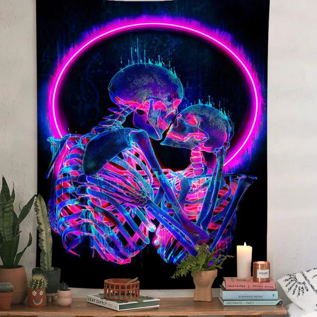 Psychedelic Skull Tapestry – Fluorescent Wall Hanging Carpet for Home Decoration