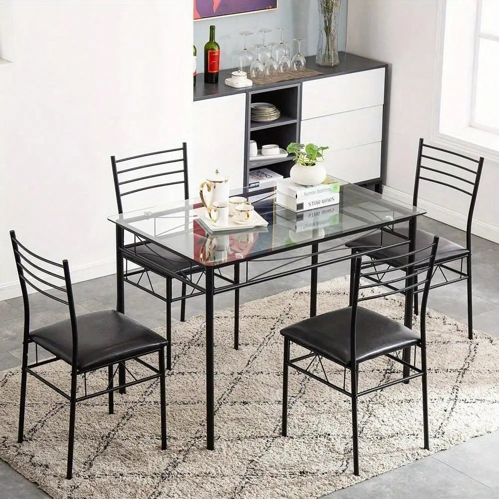 5-Piece Glass Dining Table Set for 4 – Modern Kitchen & Dining Room Furniture