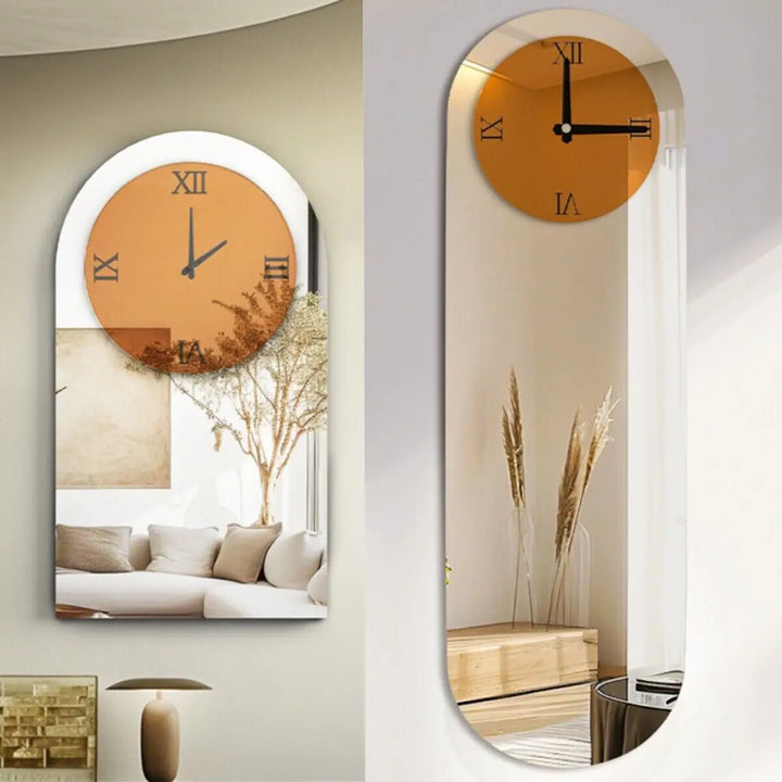 LUVODI Long Oblong Wall Clock – Silver Mirror with Roman Numerals