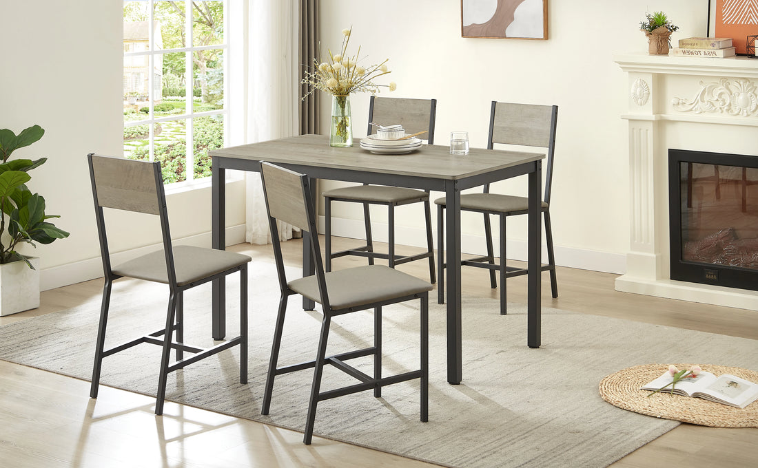 5-Piece Dining Table Set with Upholstered Chairs – Stylish & Space-Saving