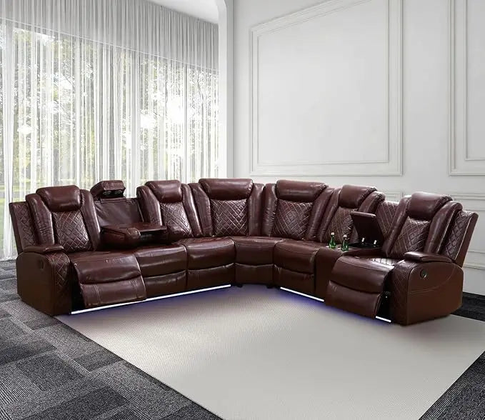 Luxury Power Reclining Sofa with LED Lights