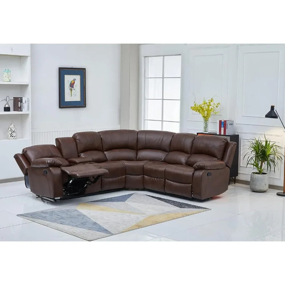 Recliner Bonded Leather Sectional Sofa with Console – Multiple Colors (Brown, Left Console Sectional)