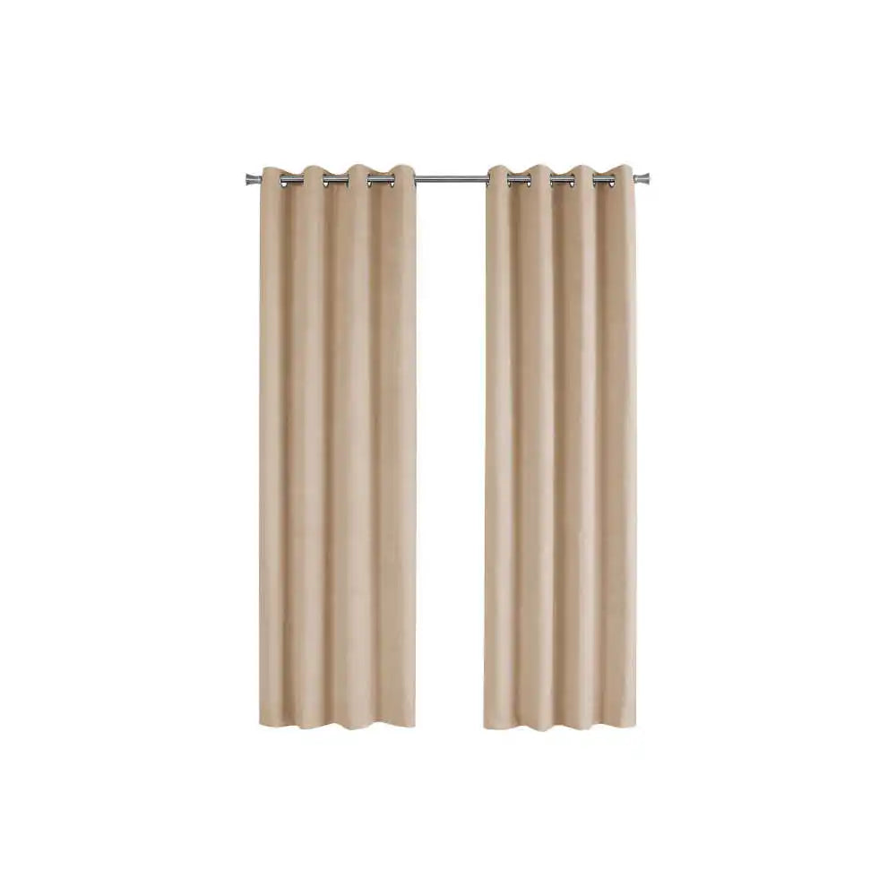 Room Darkening Curtain Panels – 2pcs Set with Grommets, Beige Micro Suede