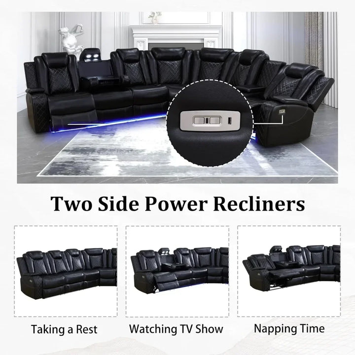 Power Recliner Sectional Sofa with LED Light