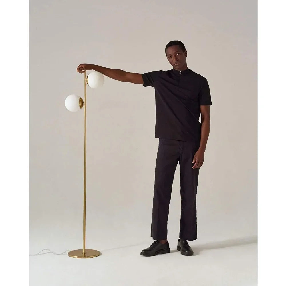 Mid-Century Modern 2 Globe Pole Light – LED Floor Lamp for Living Room, Bedroom, and Offices