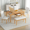 6-Piece Rustic Farmhouse Dining Table Set – Foldable Table with 4 Upholstered Chairs & Bench