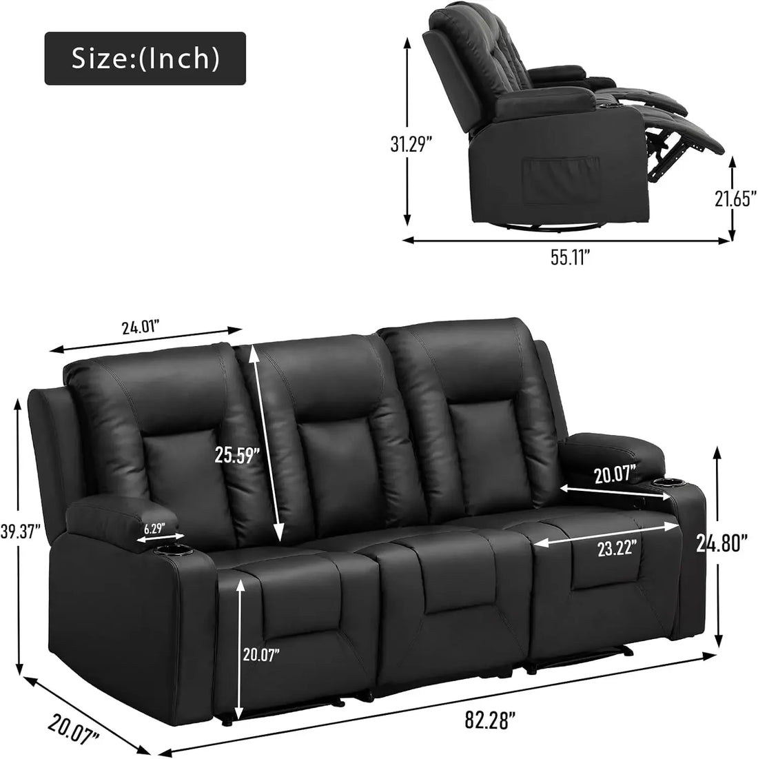 2-Piece Bonded Leather Recliner Chair Set