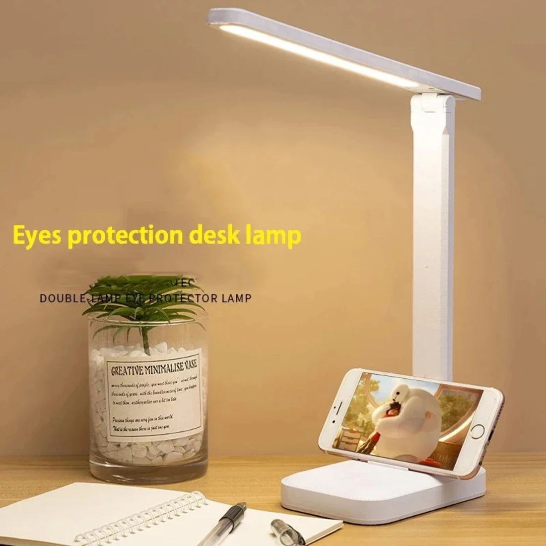 Enhanced Modern USB Chargeable LED Desk Lamp with Stepless Dimmable Settings - Convenient and Soothing Light for Bedside Reading