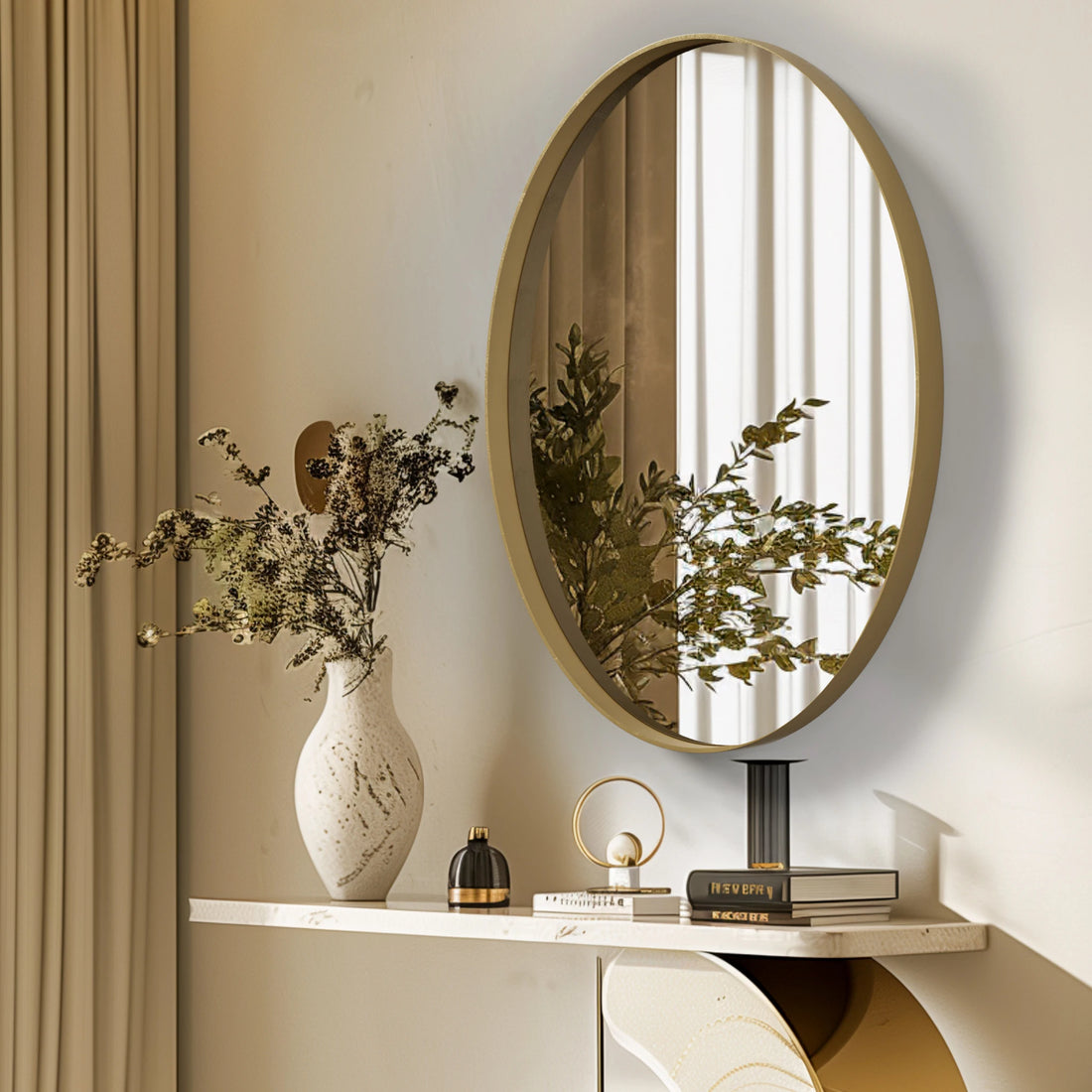 Oval Gold Bathroom Mirror – Elegant Wall-Mounted Vanity Mirror