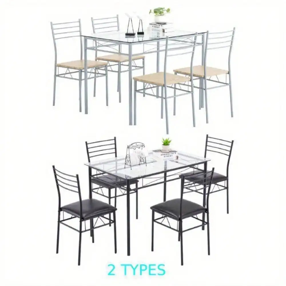 5-Piece Glass Dining Table Set for 4 – Modern Kitchen & Dining Room Furniture