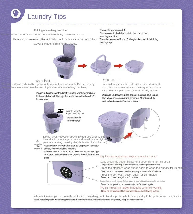 BALASHOV Portable Small Folding Washing Machine – Compact Washer for Clothes, Socks & Underwear (Travel-Friendly)