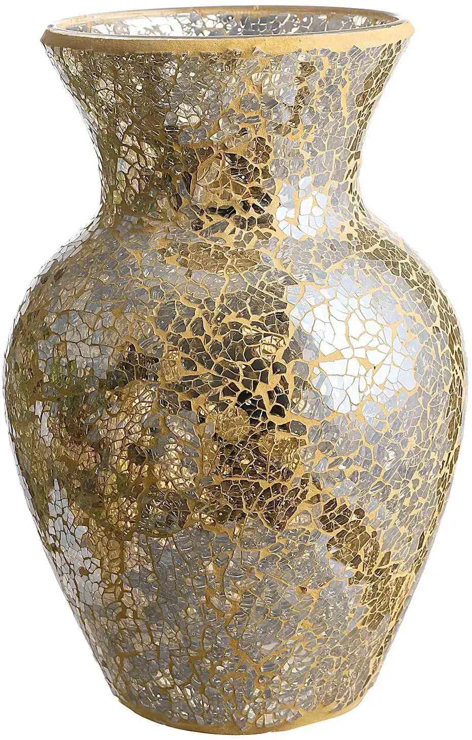 10.5" Tall Gold Mosaic Glass Vase – Decorative Centerpiece for Home and Events