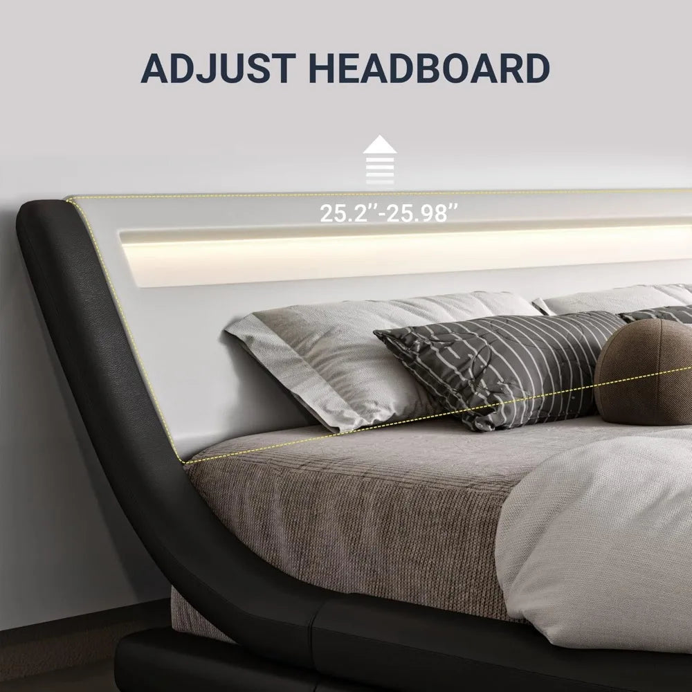 Modern Bed Frame with Adjustable Headboard & LED Lights