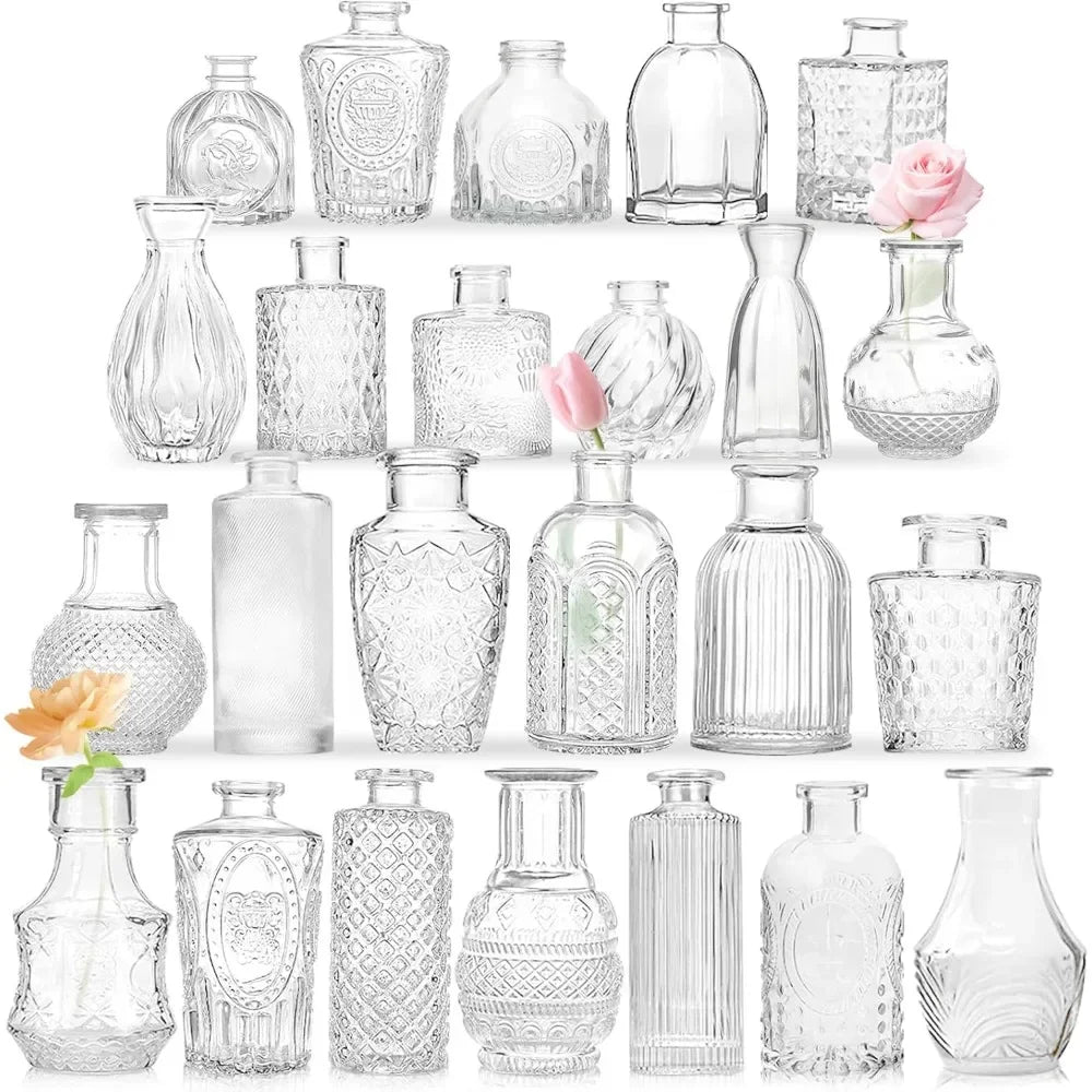 Bulk Pack of 24 Bud Vases – Vintage Clear Crystal Glass Mini Vases for Flowers