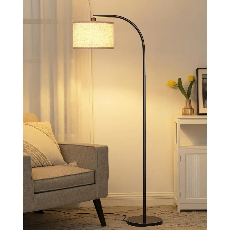 Boho Standing Arc Lamp with Adjustable Lampshade – Mid Century Modern Floor Lamp for Living Room