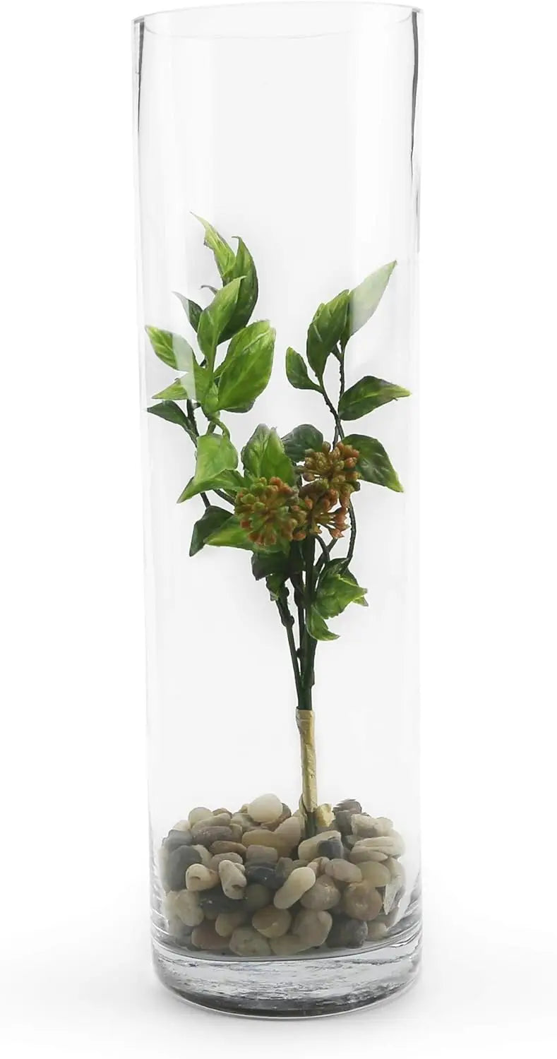 Quality Thick Weighted Tall Clear Glass Cylinder Vase – 4" W x 14" H for Flower Arrangements & Wedding Centerpieces