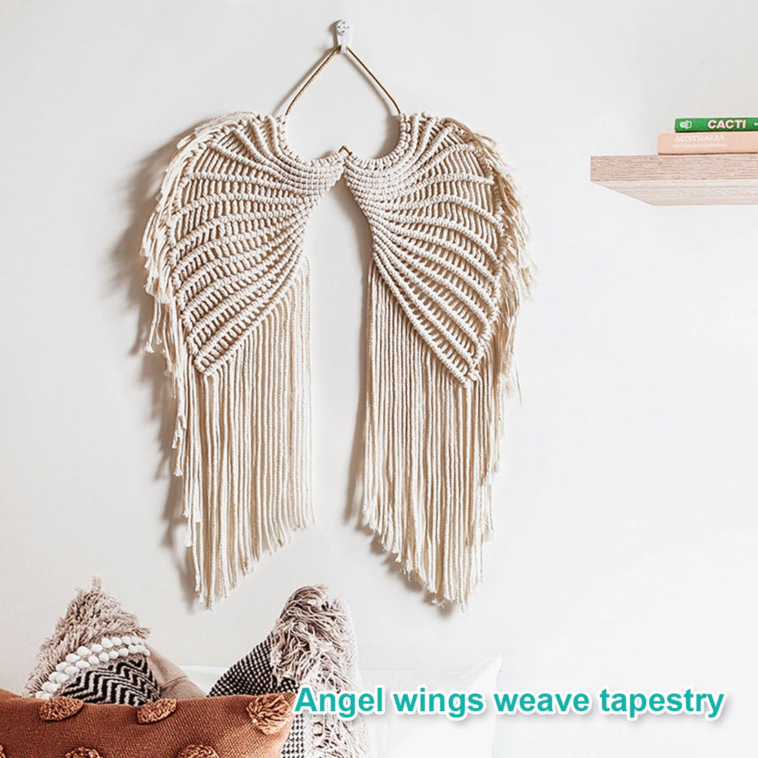 Angel Wing Hanging Tapestry – Handwoven Cotton Macrame Wall Hanging with Long Tassels