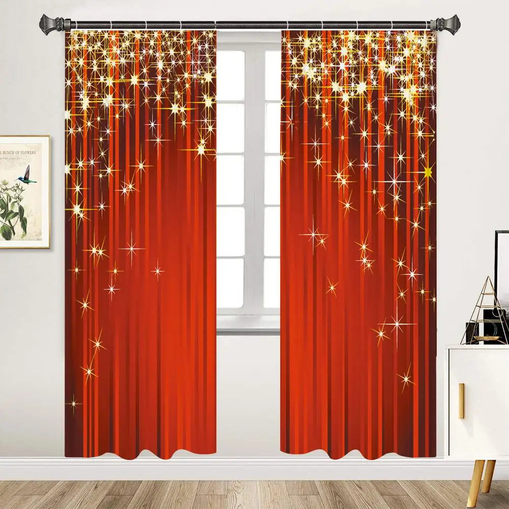 2pcs Christmas Digital Printing Curtains – Semi-Shading Washable Polyester Curtains