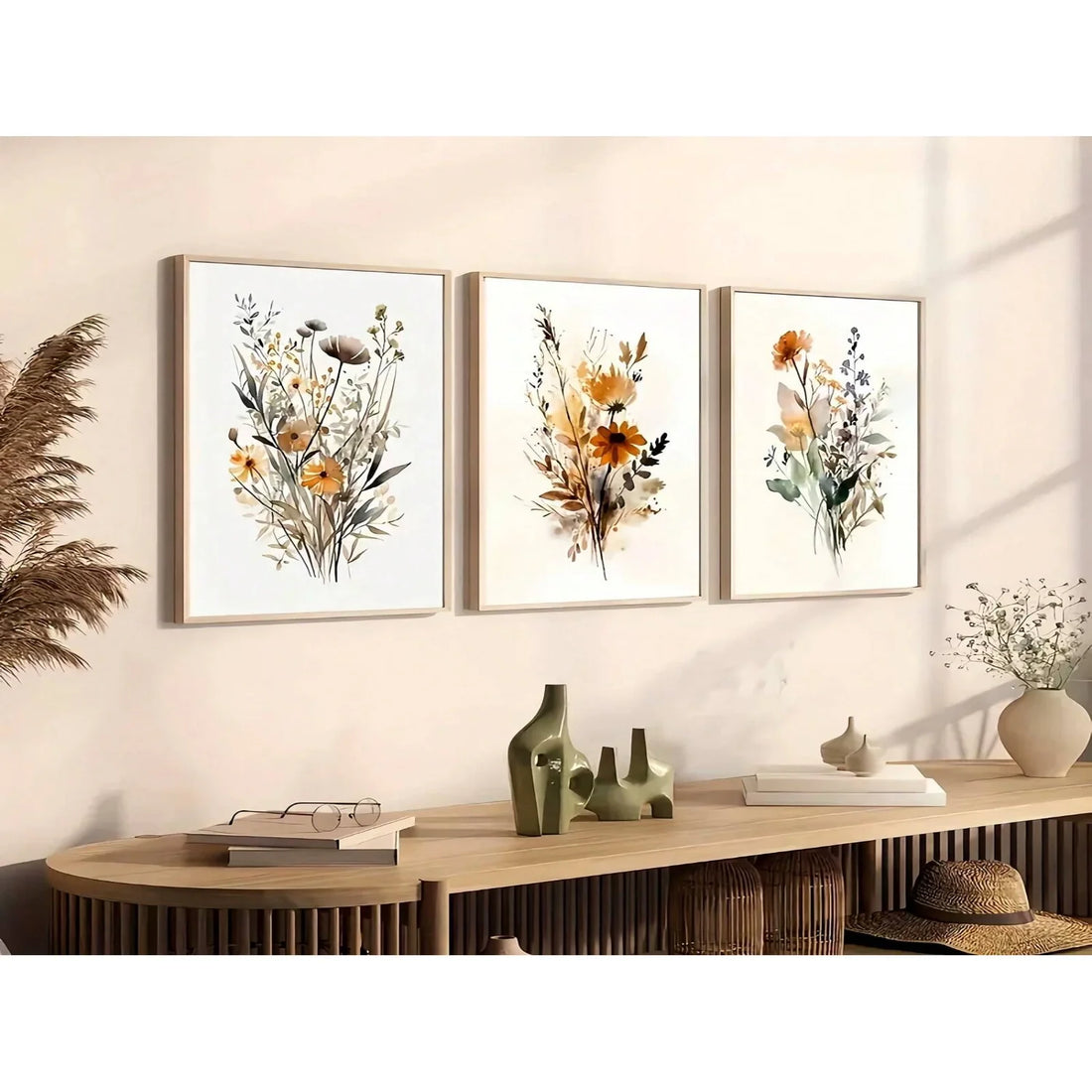 3-Piece Canvas Poster Set – Modern Wildflower Watercolor Botanical Art for Home Decor