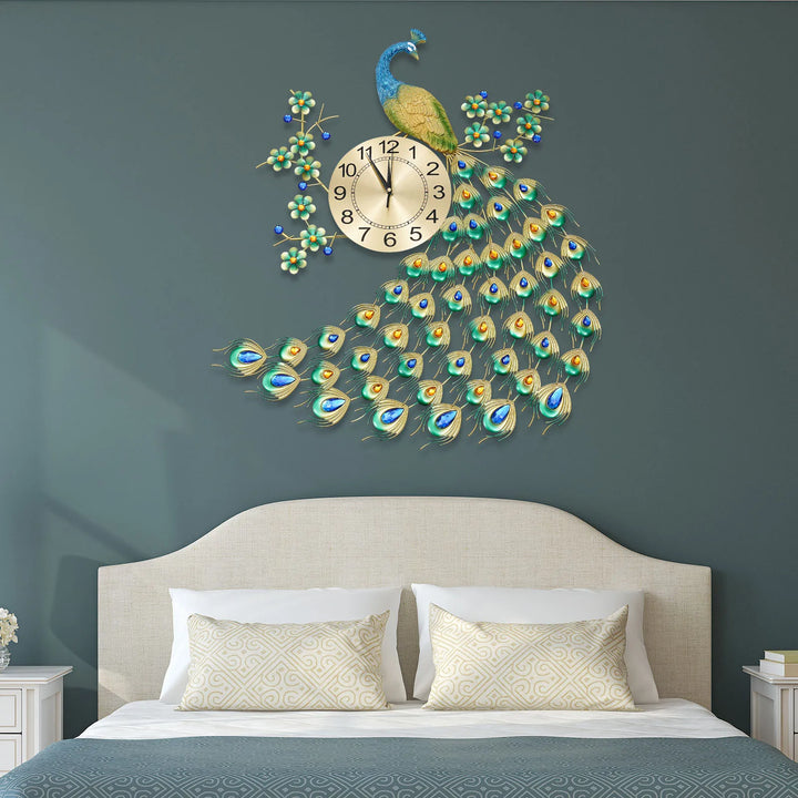 Luxury Peacock Wall Clock - 3D Metal Art Decoration with Silent Quartz Movement