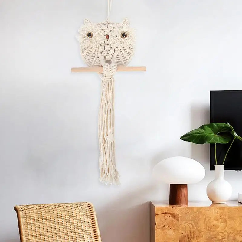 Macrame Wall Decor Bohemian Owl Shape Pendant For Wall Vivid Macrame Tapestry Home Decorations For Living Room Study Room Dining