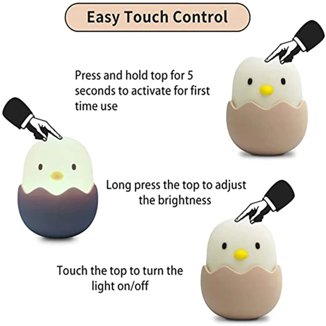 Soft and Adorable Cute LED Animal Egg Shell Chick Night Light for Children - Functional, Cute, and USB Rechargeable Bedside Lamp