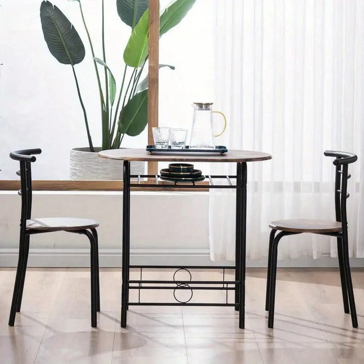 3-Piece Metal Dining Table Set – Space-Saving Table with 2 Chairs