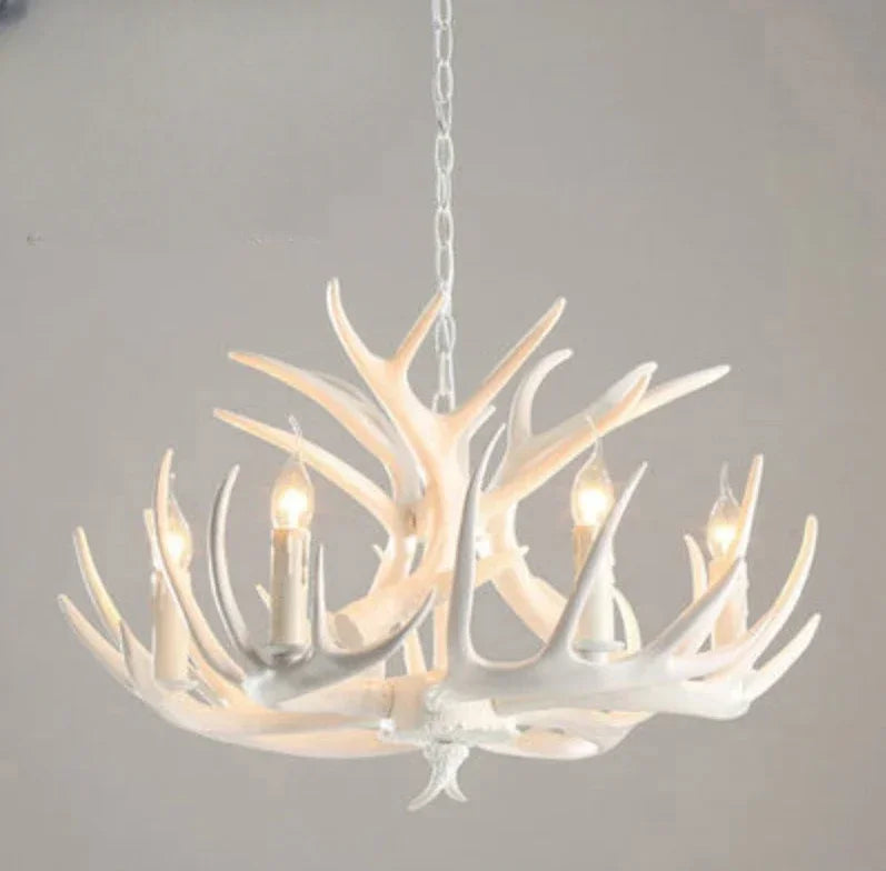 Retro Deer Antler Chandelier – Resin Pendant Lighting for Restaurants, Living Rooms, and Coffee Shops