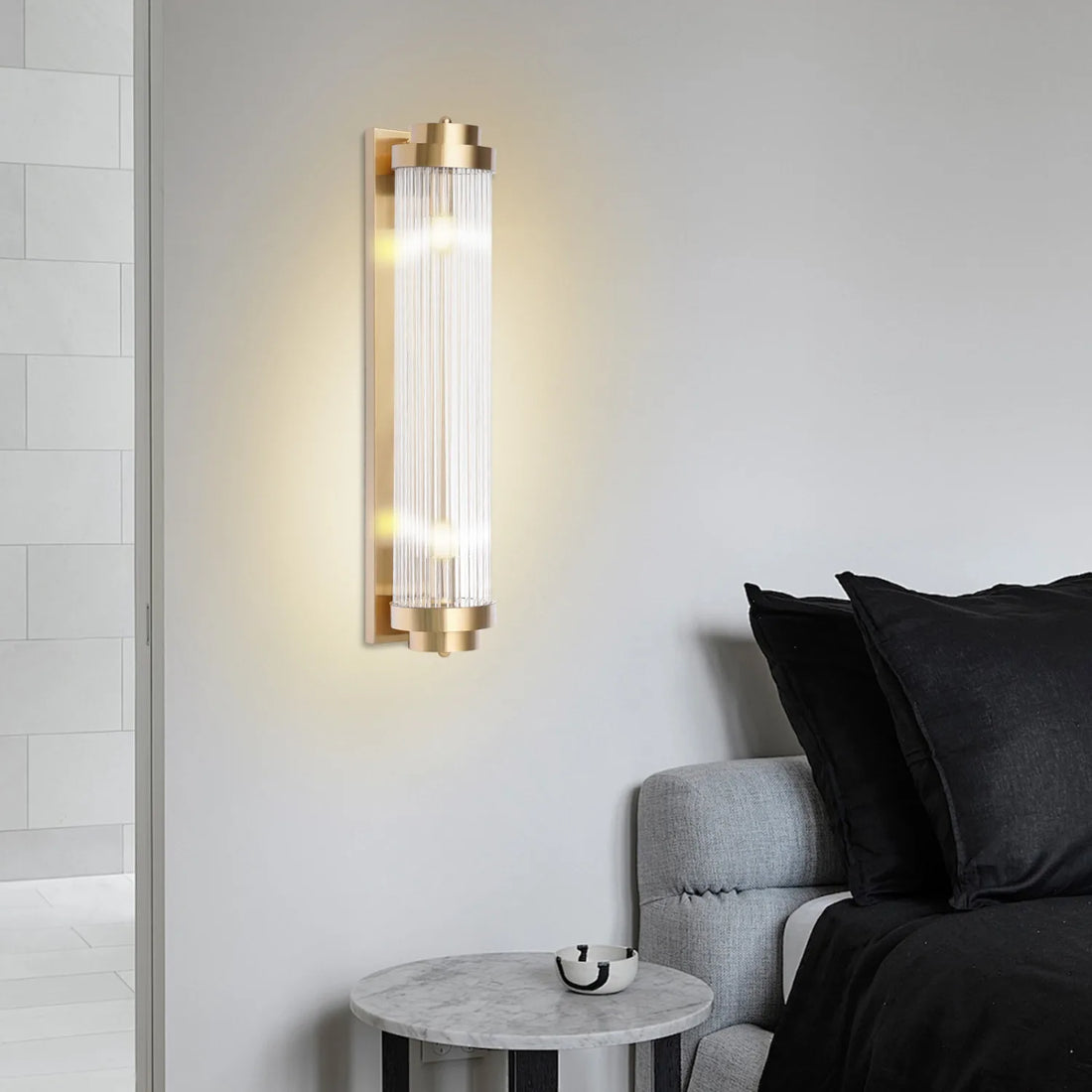 Modern Wall Sconce Light, Indoor Brass with Clear Glass Vanity Light Fixtures Wall Mount Lamp for Bathroom,Bedroom,Hallway