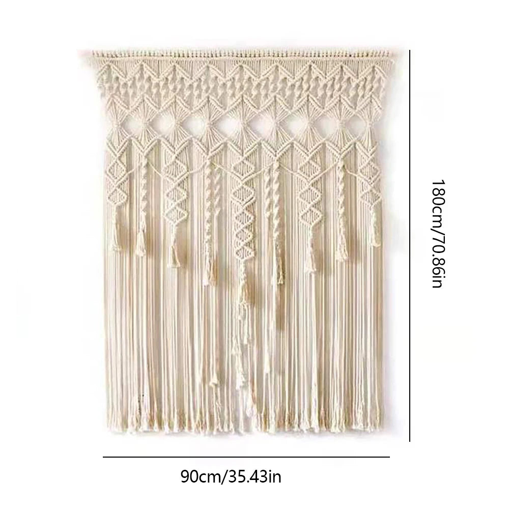 Macrame Door and Window Tapestry – Handwoven Cotton Rope Wall Hanging for Bohemian Home Décor