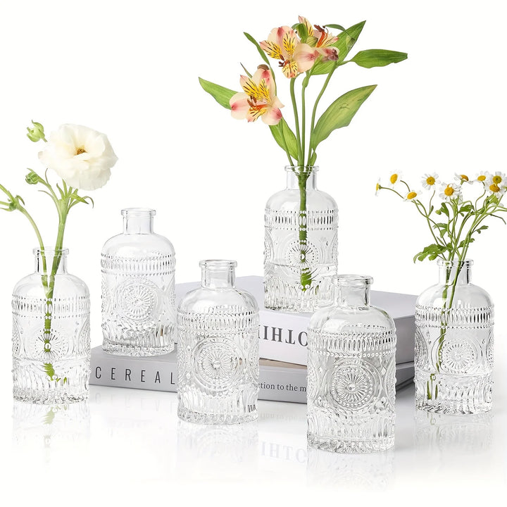 12pcs Small Clear Glass Bud Vases – Vintage Decorative Bottles for Floral Centerpieces