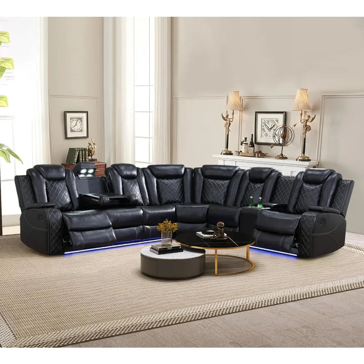 Power Recliner Sectional Sofa with LED Light