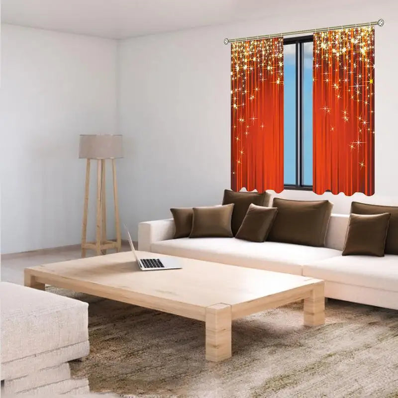 2pcs Christmas Digital Printing Curtains – Semi-Shading Washable Polyester Curtains