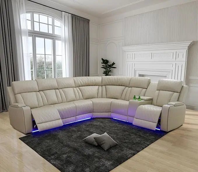 Luxury Power Reclining Sofa with LED Lights