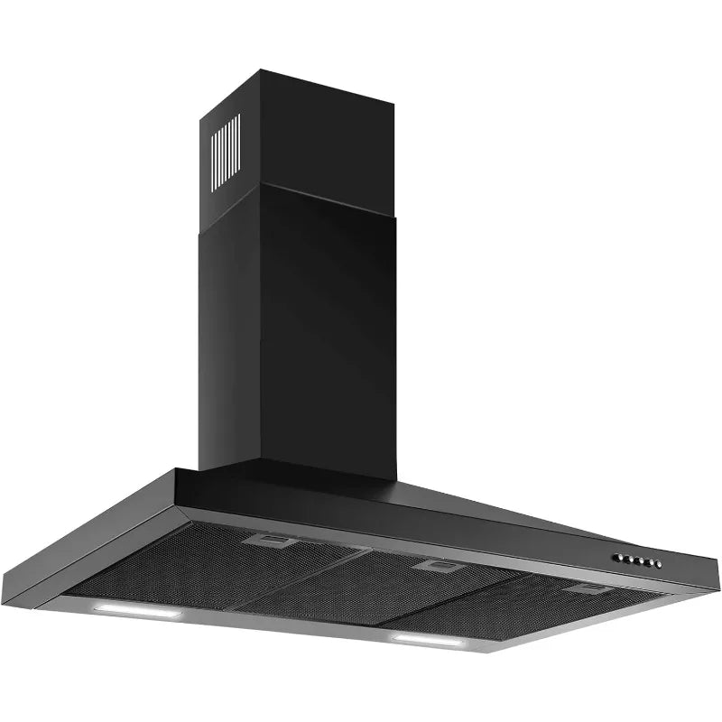 SNDOAS 36-Inch Black Stainless Steel Wall Mount Range Hood – Ducted/Ductless Convertible Kitchen Vent with 3-Speed Fan