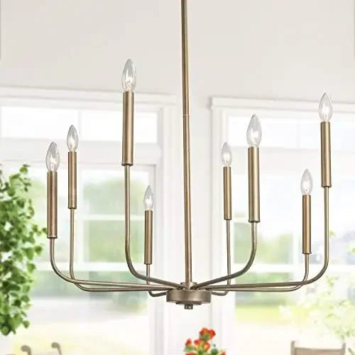 Antique Gold Chandelier – Modern 8-Light Candle Style Hanging Lighting Fixture