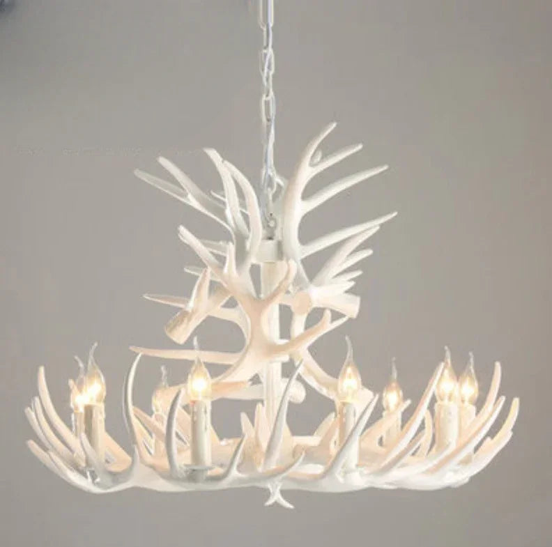 Retro Deer Antler Chandelier – Resin Pendant Lighting for Restaurants, Living Rooms, and Coffee Shops