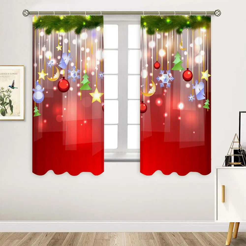 2pcs Christmas Digital Printing Curtains – Semi-Shading Washable Polyester Curtains