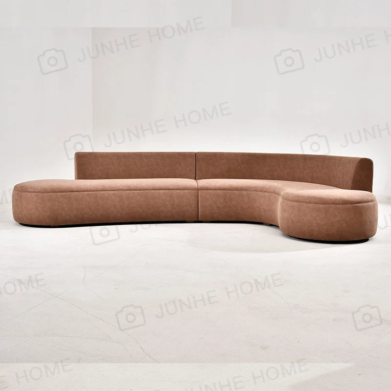 Curved Leather Sofa – Three or Four Seater Customizable Living Room Furniture