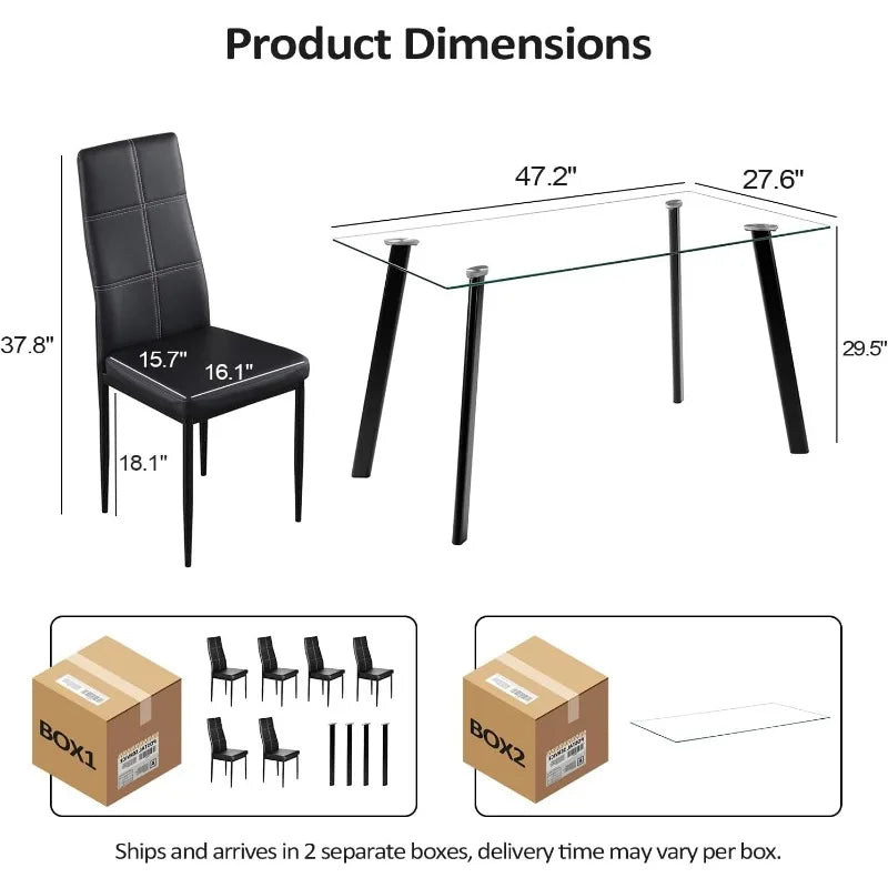 7-Piece Glass Dining Table Set – Modern Rectangular Table with 6 Chairs