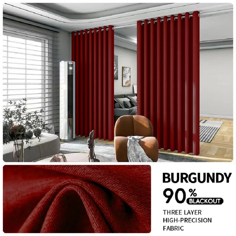 2-Piece Room Divider Blackout Curtains – Noise Reduction & Full Privacy with Anti-Rust Grommet Top