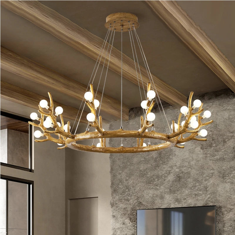 2025 American Country Retro Antler Chandelier – Vintage Rustic Pendant Lamp for Restaurants and Living Rooms